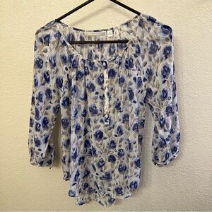 Lauren Conrad Sheer Long Sleeve Floral Top Size XS